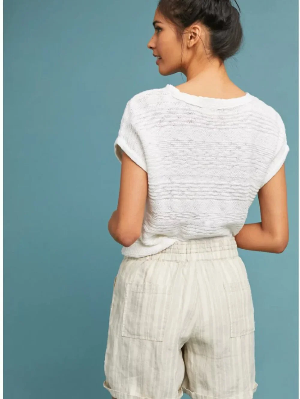 Anthropologie Beachy Linen Stripe Drawstring Shorts | Size S